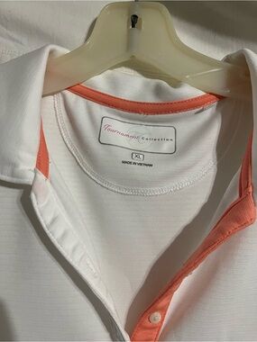 Tournament Collection White Polo with Coral Trim